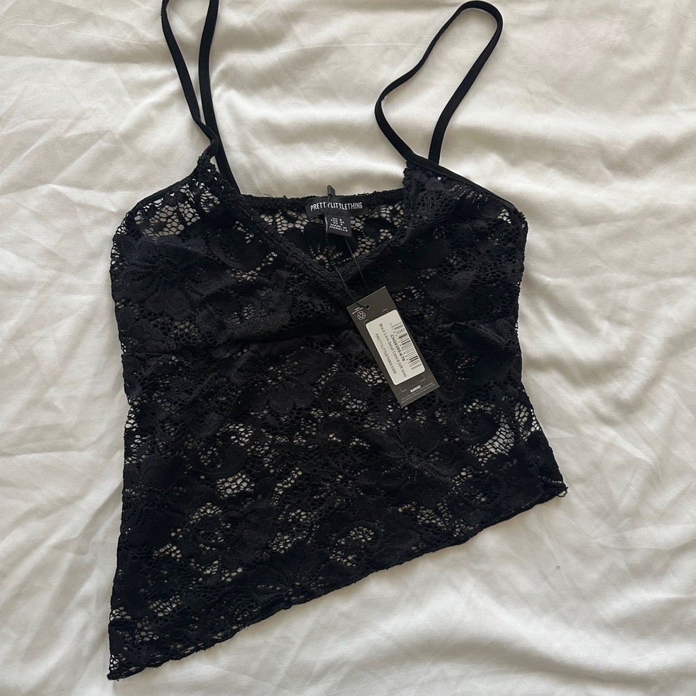 PrettyLittleThing Black Lace Cami Top